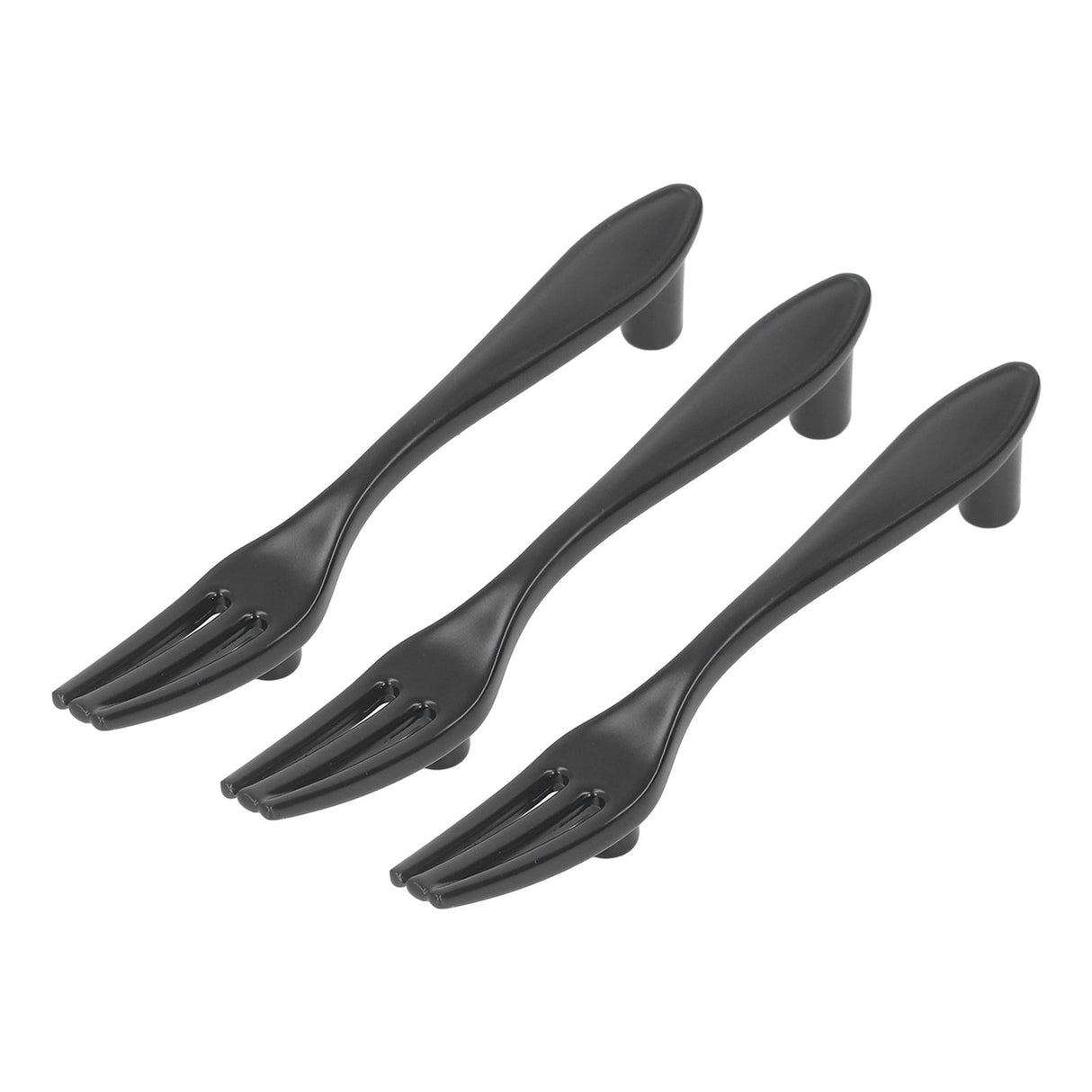 3Set Door Handles Thickened Cutlery Tableware Shaped Cabinet Pulls for Drawer Wardrobe Bookshelves Black Fork