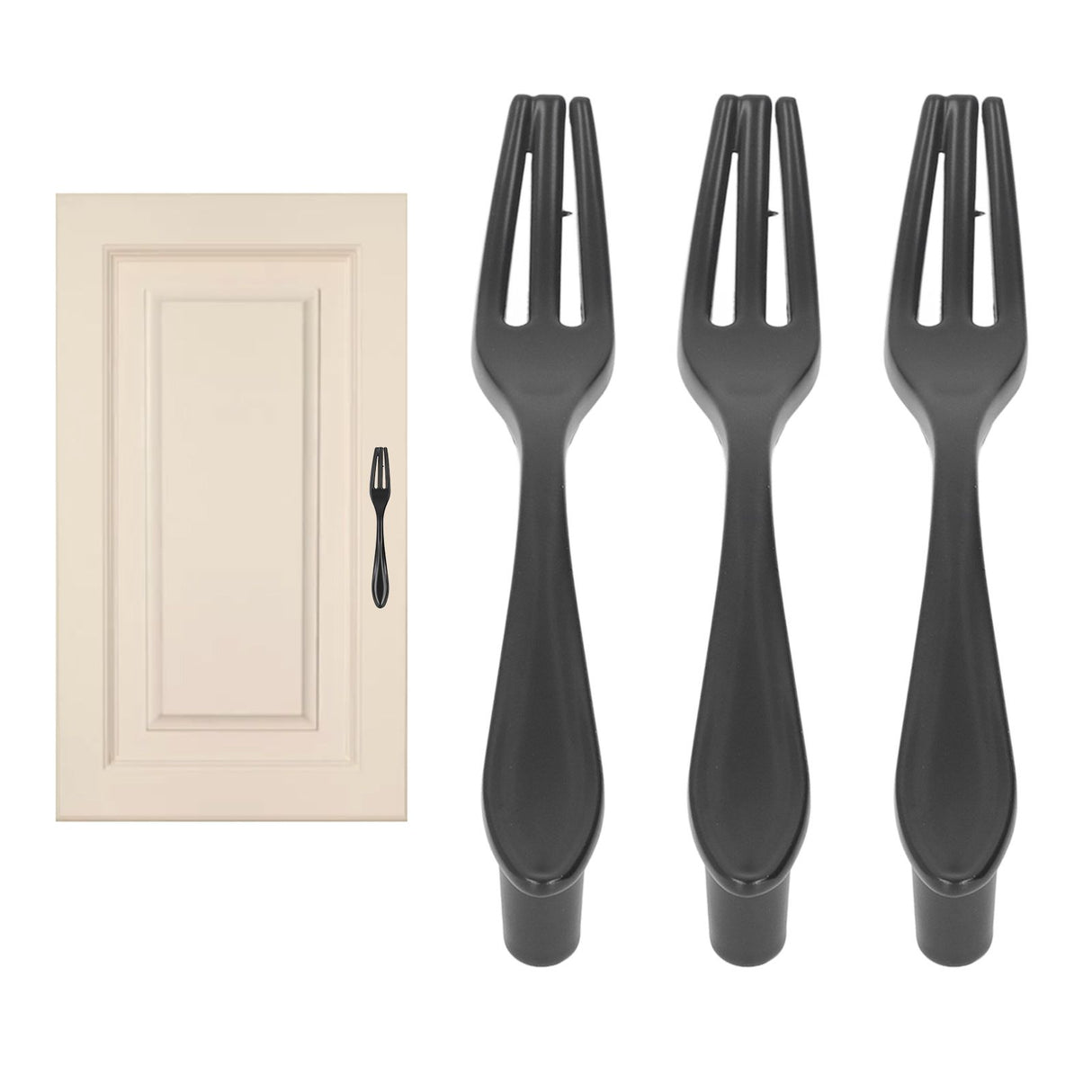 3Set Door Handles Thickened Cutlery Tableware Shaped Cabinet Pulls for Drawer Wardrobe Bookshelves Black Fork