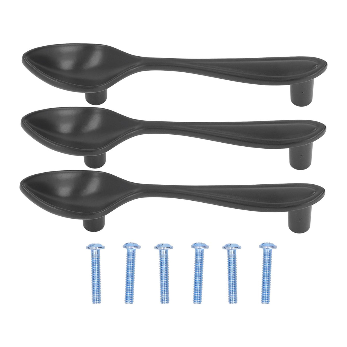 3Set Door Handles Thickened Cutlery Tableware Shaped Cabinet Pulls for Drawer Wardrobe Bookshelves Black Spoon