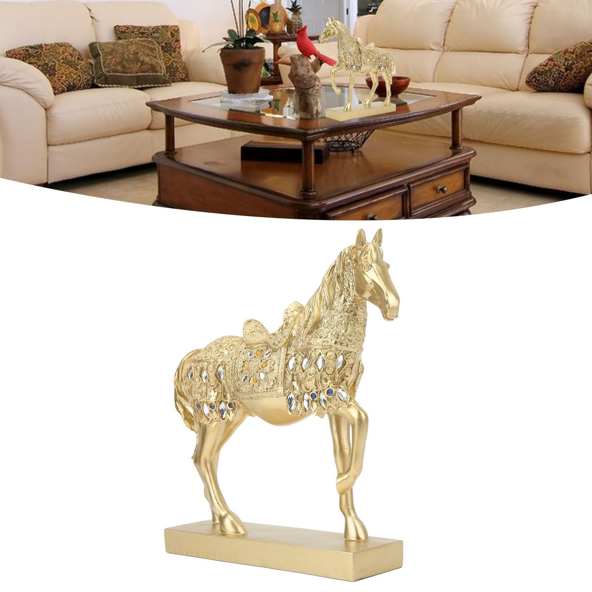 Golden Horse Decor Animal Art Horse Figurine and Statue Ornament for Home Office