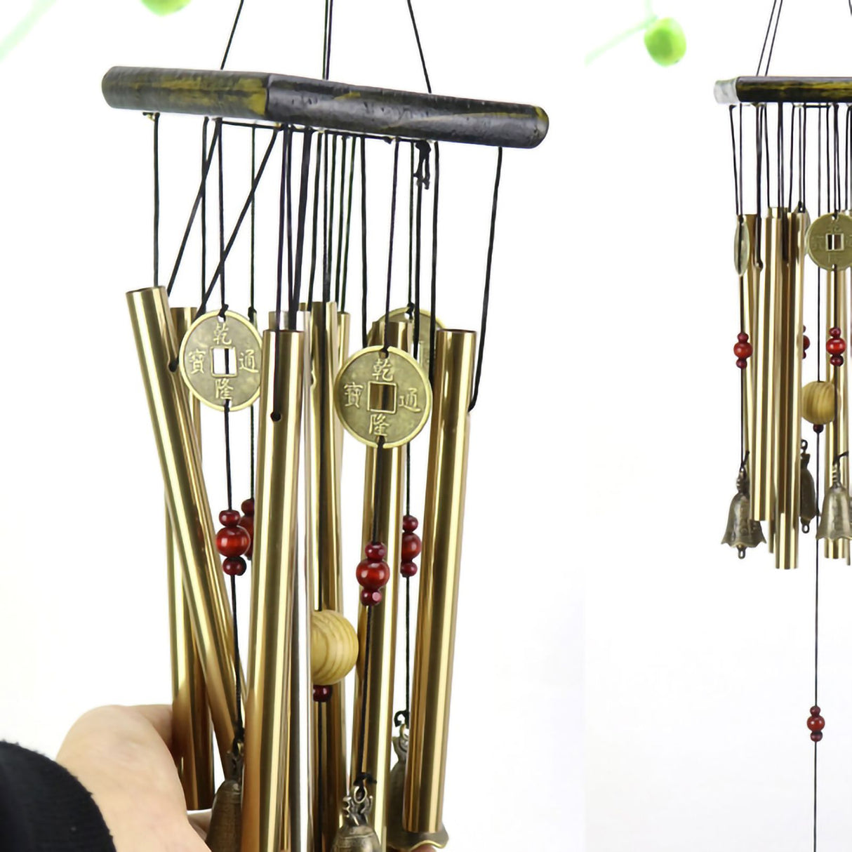 Wind Chime Multi Aluminum Pipe Wooden Decorative Wind Chime Gift for Cabin Home Door Window Platform Golden Tube Fan Shape