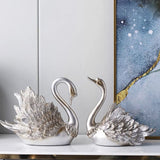 Couple Swan Ornament Living Room TV Cabinet Swan Ornament Modern Home Decoration Wedding Gifts Silver - Side View