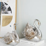 Couple Swan Ornament Living Room TV Cabinet Swan Ornament Modern Home Decoration Wedding Gifts Silver - Top-Down View