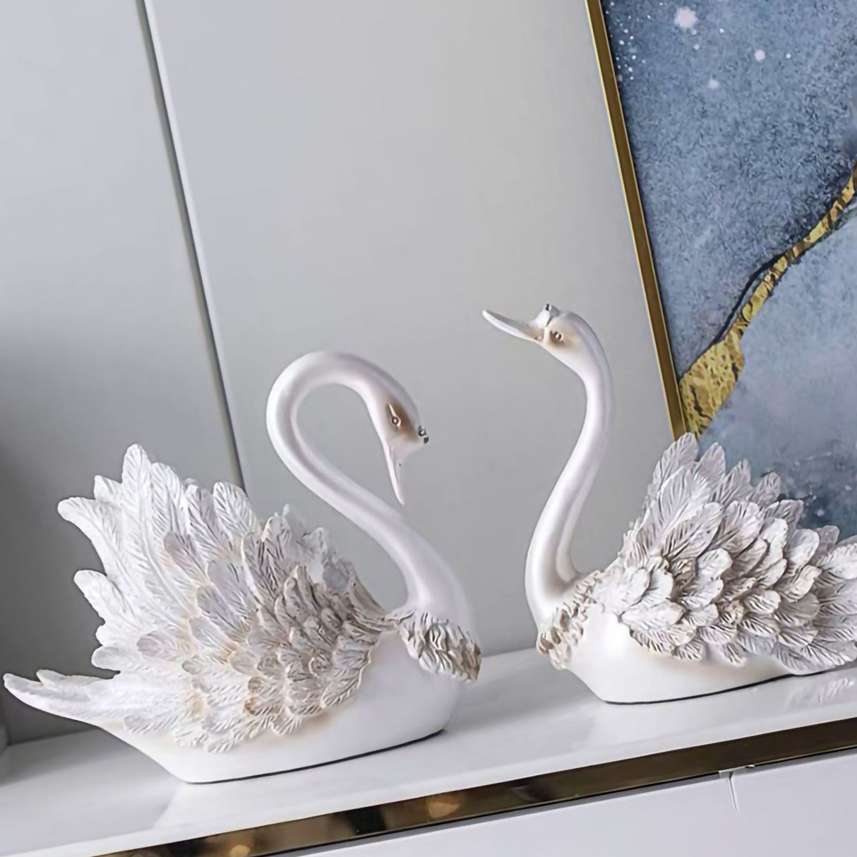 Couple Swan Ornament Living Room TV Cabinet Swan Ornament Modern Home Decoration Wedding Gifts Pearl White