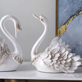 Couple Swan Ornament Living Room TV Cabinet Swan Ornament Modern Home Decoration Wedding Gifts Pearl White - Side View
