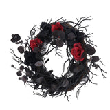 Halloween Wreath Dead Black ABS Artificial Branches Design with Red Flower Door Wreath Garland for Decoration