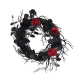 Halloween Wreath Dead Black ABS Artificial Branches Design with Red Flower Door Wreath Garland for Decoration - Front View