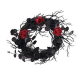 Halloween Wreath Dead Black ABS Artificial Branches Design with Red Flower Door Wreath Garland for Decoration - Side View