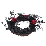 Halloween Wreath Dead Black ABS Artificial Branches Design with Red Flower Door Wreath Garland for Decoration - Rear View
