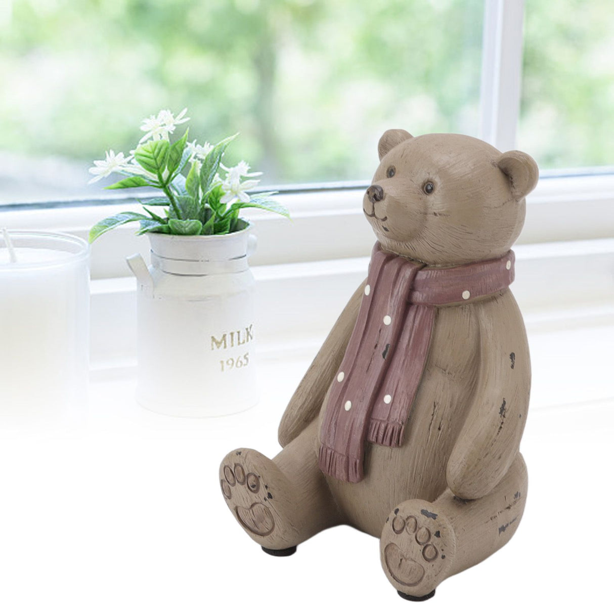 Scarf Bear Ornament Exquisite Workmanship Resin Bear Statue with Antislip Soft Rubber Pad for Living Room Porch