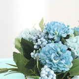 Artificial Fake Potted Flowers Bouquet Hydrangea with Vase for Dining Table Decoration Blue - Side View