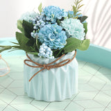 Artificial Fake Potted Flowers Bouquet Hydrangea with Vase for Dining Table Decoration Blue