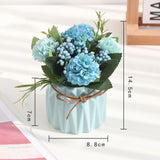 Artificial Fake Potted Flowers Bouquet Hydrangea with Vase for Dining Table Decoration Blue