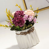 Artificial Fake Potted Flowers Bouquet Hydrangea with Vase for Dining Table Decoration White