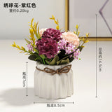 Artificial Fake Potted Flowers Bouquet Hydrangea with Vase for Dining Table Decoration White