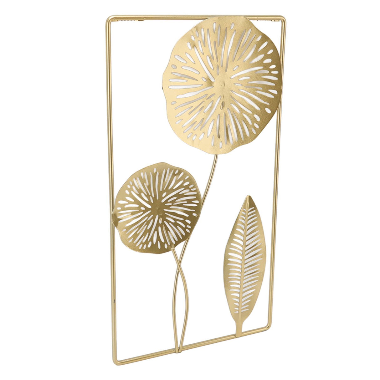 Iron Hanging Wall Decor Hollowed Rectangular Golden Flower Home Ornament for Living Room Coffee Bar