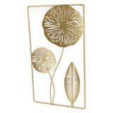 Iron Hanging Wall Decor Hollowed Rectangular Golden Flower Home Ornament for Living Room Coffee Bar