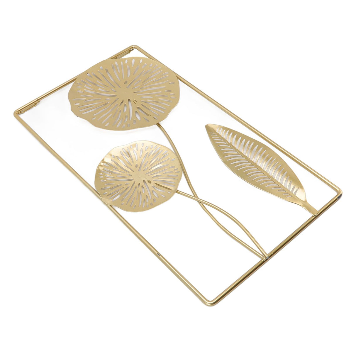 Iron Hanging Wall Decor Hollowed Rectangular Golden Flower Home Ornament for Living Room Coffee Bar