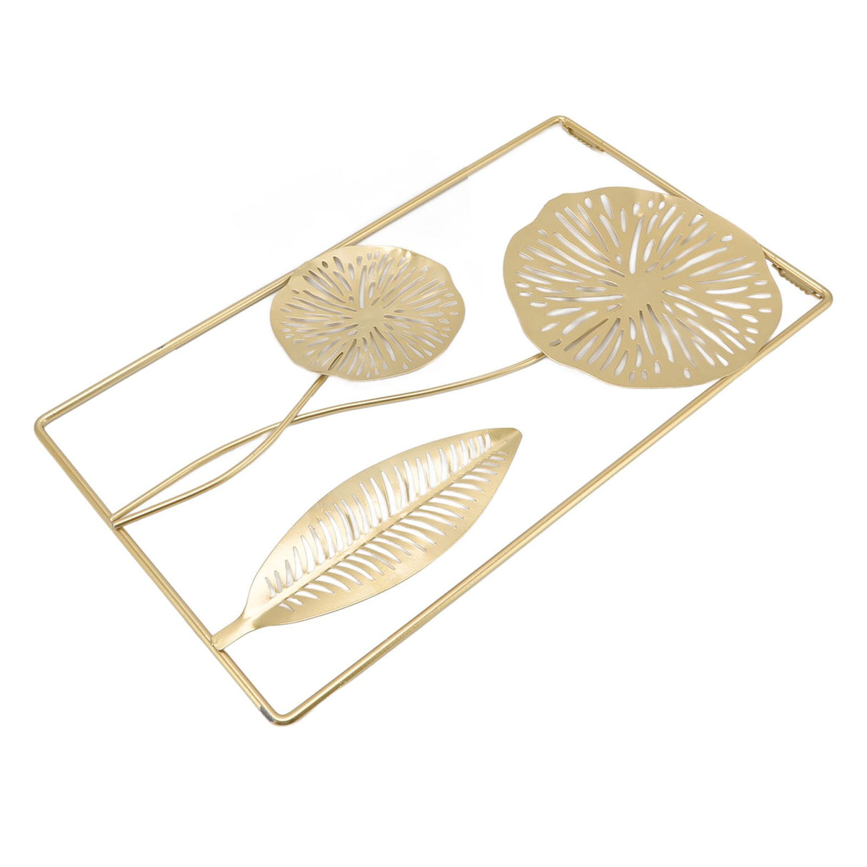Iron Hanging Wall Decor Hollowed Rectangular Golden Flower Home Ornament for Living Room Coffee Bar