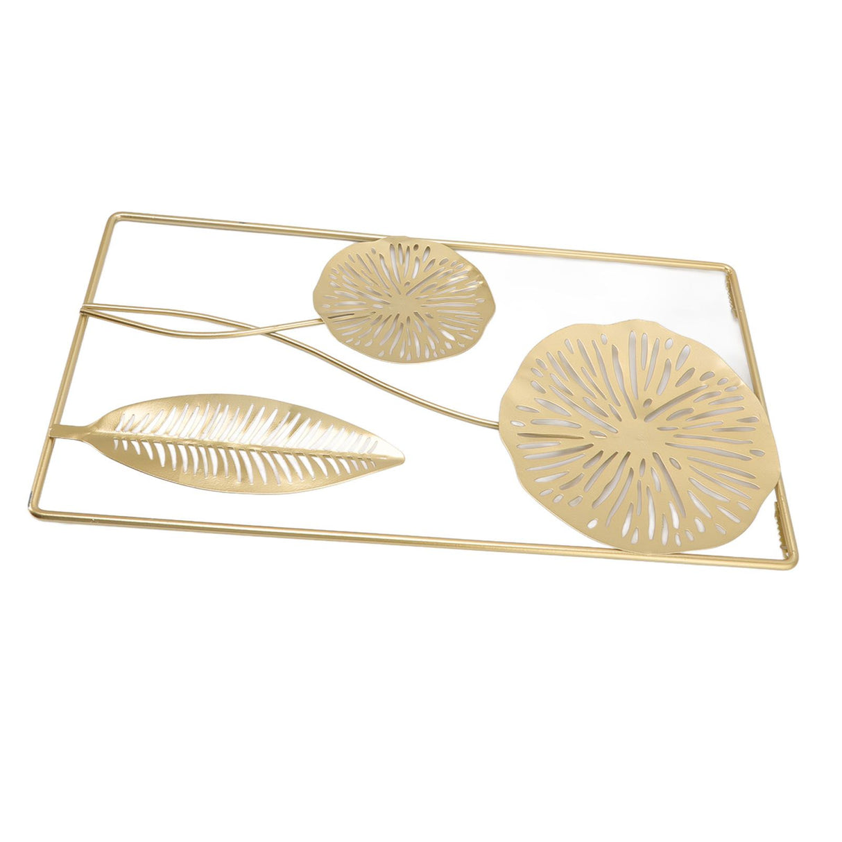 Iron Hanging Wall Decor Hollowed Rectangular Golden Flower Home Ornament for Living Room Coffee Bar