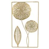 Iron Hanging Wall Decor Hollowed Rectangular Golden Flower Home Ornament for Living Room Coffee Bar