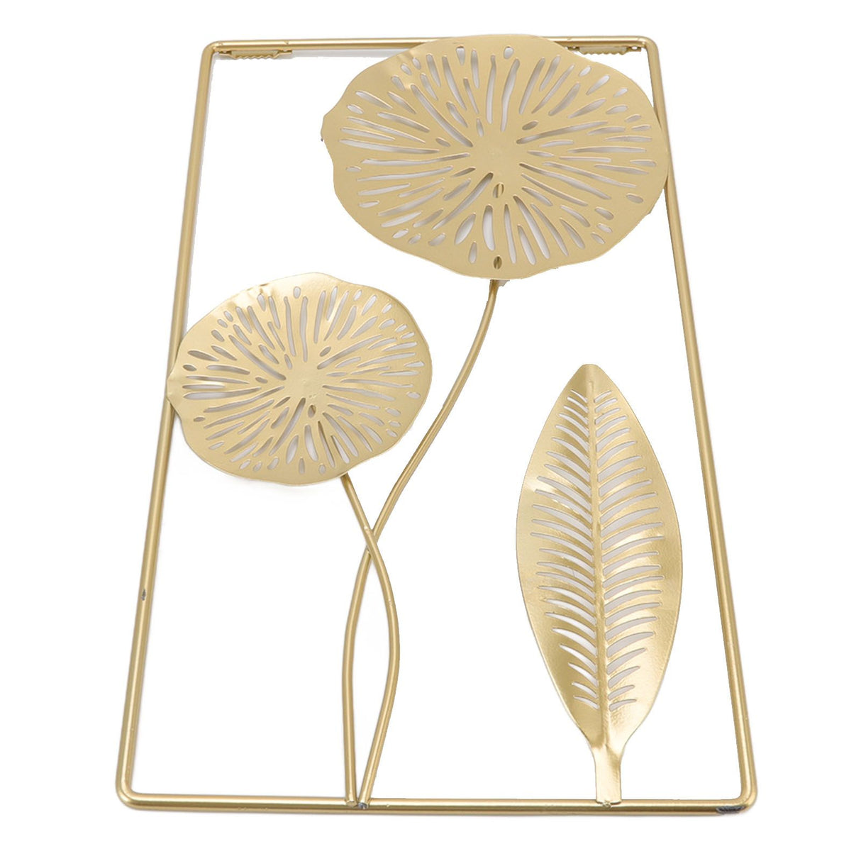 Iron Hanging Wall Decor Hollowed Rectangular Golden Flower Home Ornament for Living Room Coffee Bar