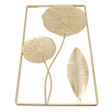 Iron Hanging Wall Decor Hollowed Rectangular Golden Flower Home Ornament for Living Room Coffee Bar