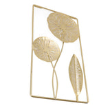 Iron Hanging Wall Decor Hollowed Rectangular Golden Flower Home Ornament for Living Room Coffee Bar - Extra Image