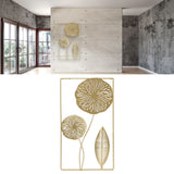 Iron Hanging Wall Decor Hollowed Rectangular Golden Flower Home Ornament for Living Room Coffee Bar