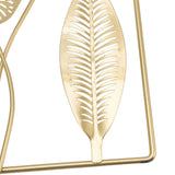 Iron Hanging Wall Decor Hollowed Rectangular Golden Flower Home Ornament for Living Room Coffee Bar