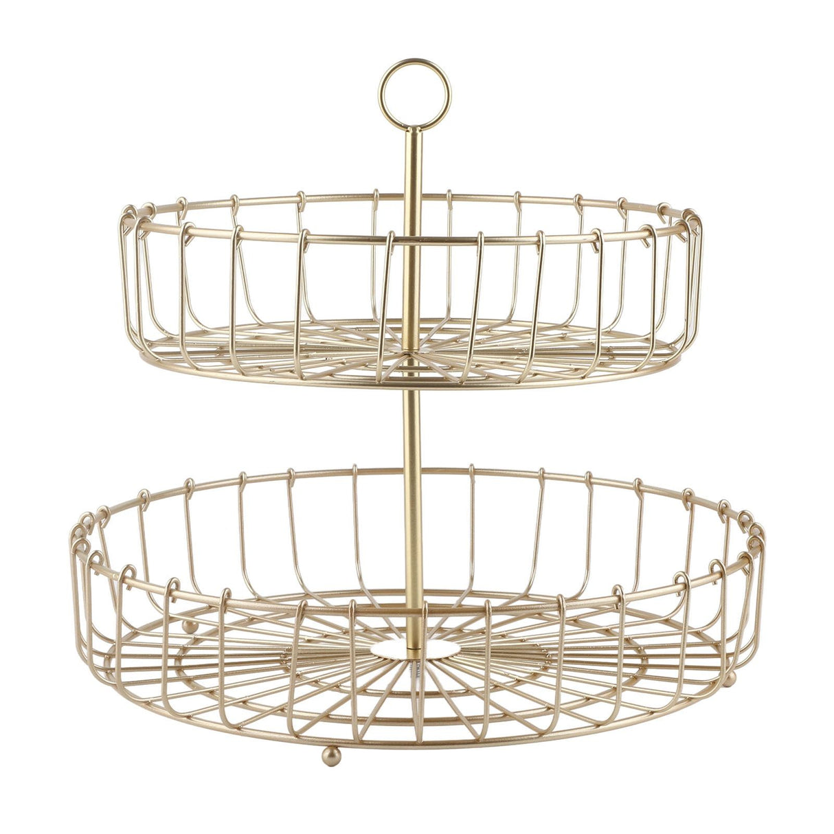 2 Tier Fruit Basket Iron Round Golden Nordic Household Snack Storage Tray for Party Desktop Kitchen