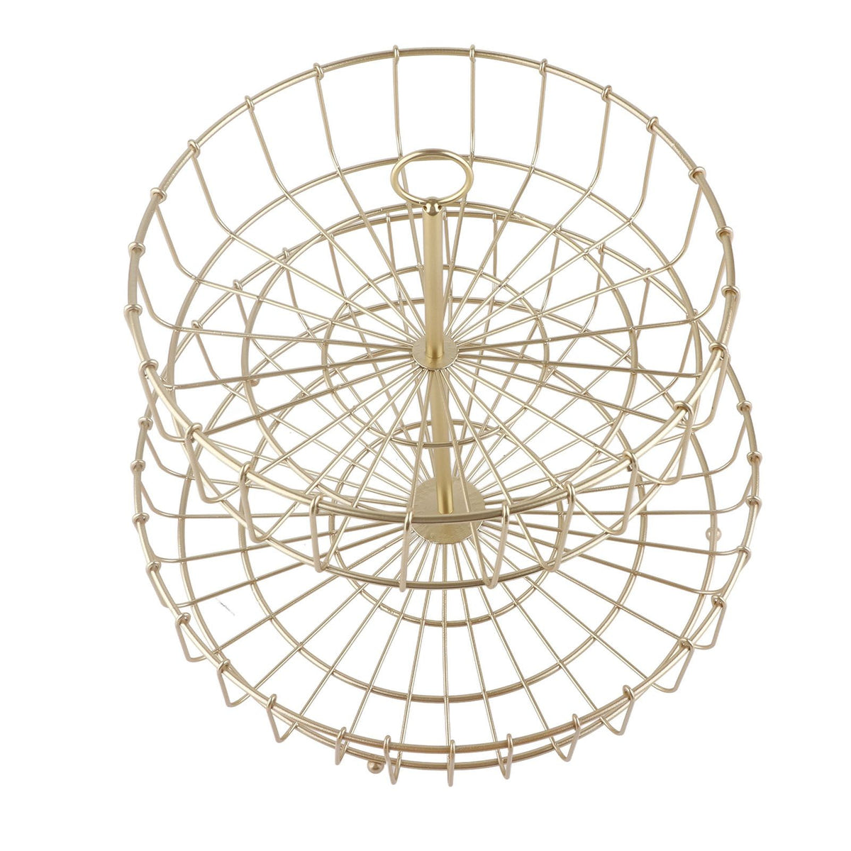 2 Tier Fruit Basket Iron Round Golden Nordic Household Snack Storage Tray for Party Desktop Kitchen