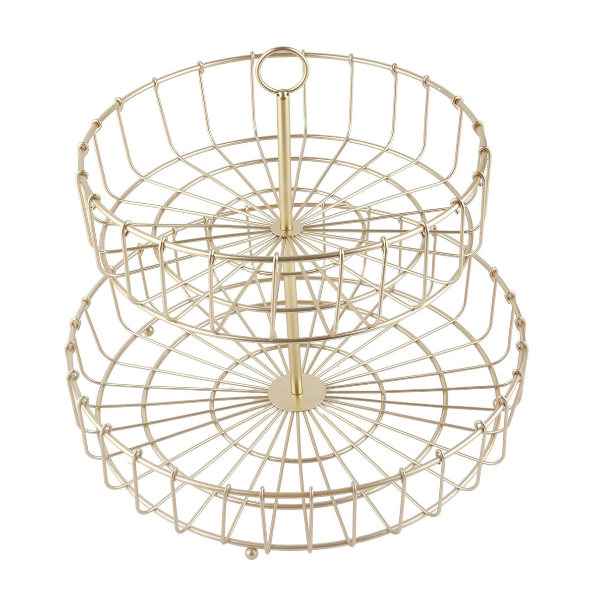 2 Tier Fruit Basket Iron Round Golden Nordic Household Snack Storage Tray for Party Desktop Kitchen