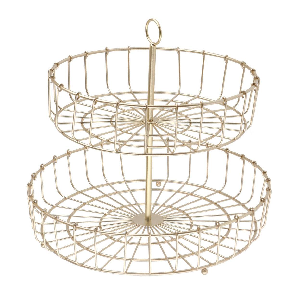 2 Tier Fruit Basket Iron Round Golden Nordic Household Snack Storage Tray for Party Desktop Kitchen