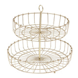 2 Tier Fruit Basket Iron Round Golden Nordic Household Snack Storage Tray for Party Desktop Kitchen