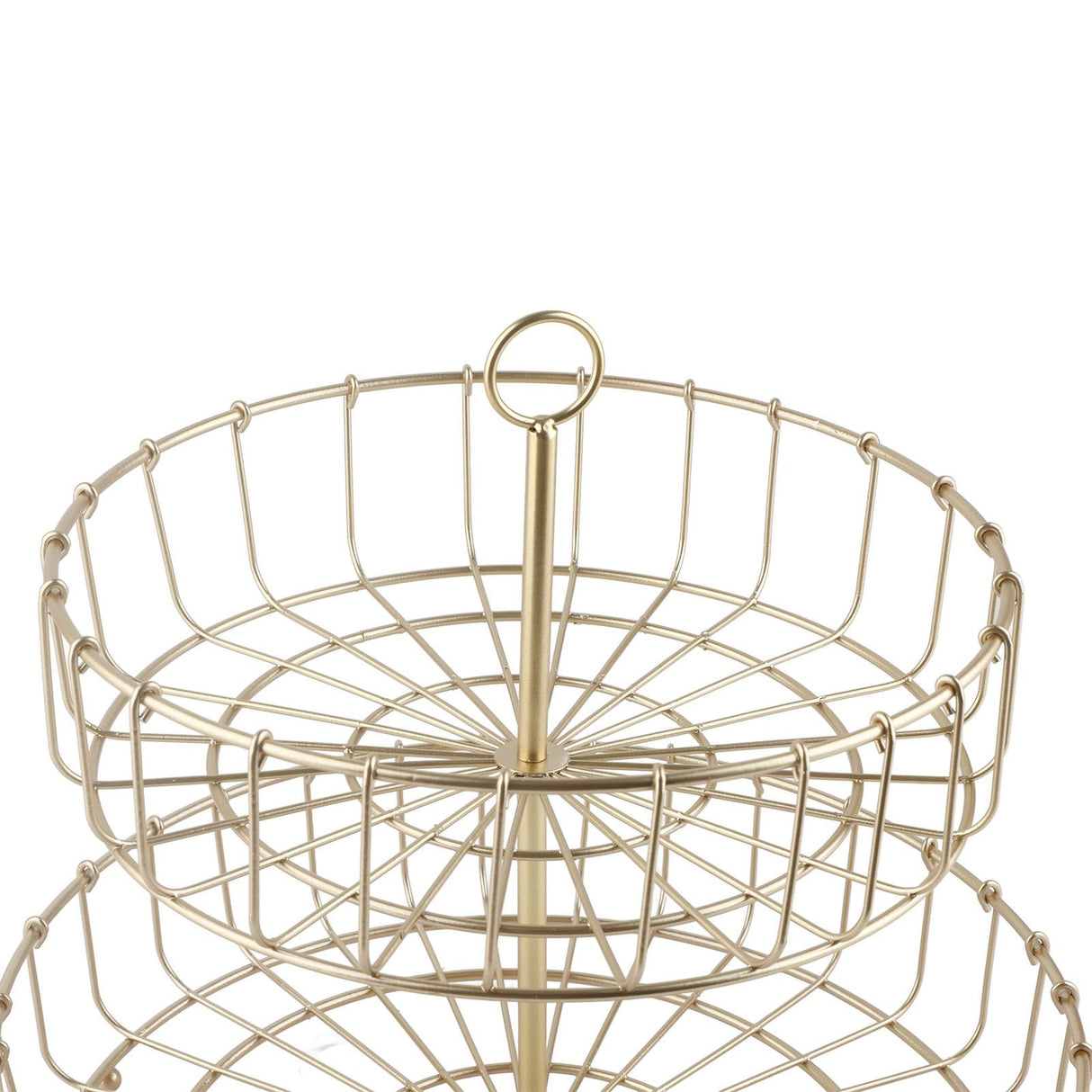 2 Tier Fruit Basket Iron Round Golden Nordic Household Snack Storage Tray for Party Desktop Kitchen