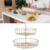2 Tier Fruit Basket Iron Round Golden Nordic Household Snack Storage Tray for Party Desktop Kitchen