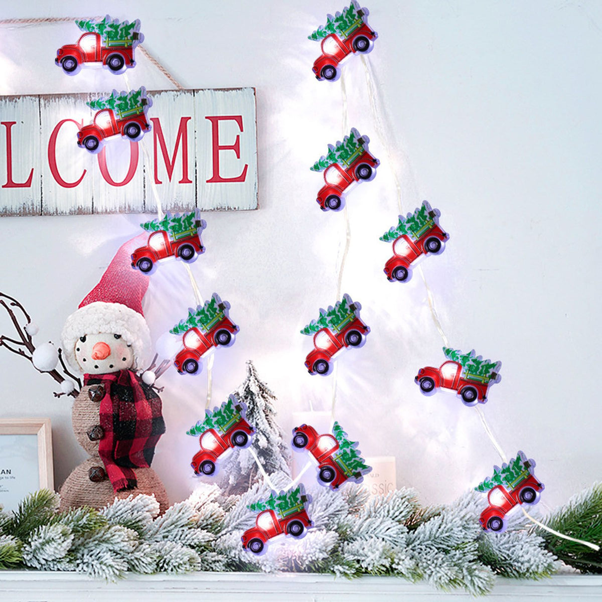 Christmas Tree Farmhouse Truck String Lights Lightweight Christmas Red Truck Fairy Lights for Christmas Decoration