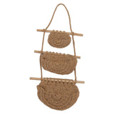 Hanging Fruit Basket 3 Tier Wall Mounted Handcraft Hemp Rope Wood 3 Tier Hanging Wall Basket for Toys Pet Plush Toys Dolls