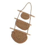 Hanging Fruit Basket 3 Tier Wall Mounted Handcraft Hemp Rope Wood 3 Tier Hanging Wall Basket for Toys Pet Plush Toys Dolls