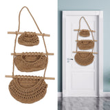 Hanging Fruit Basket 3 Tier Wall Mounted Handcraft Hemp Rope Wood 3 Tier Hanging Wall Basket for Toys Pet Plush Toys Dolls