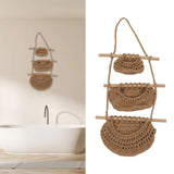 Hanging Fruit Basket 3 Tier Wall Mounted Handcraft Hemp Rope Wood 3 Tier Hanging Wall Basket for Toys Pet Plush Toys Dolls - Extra Image