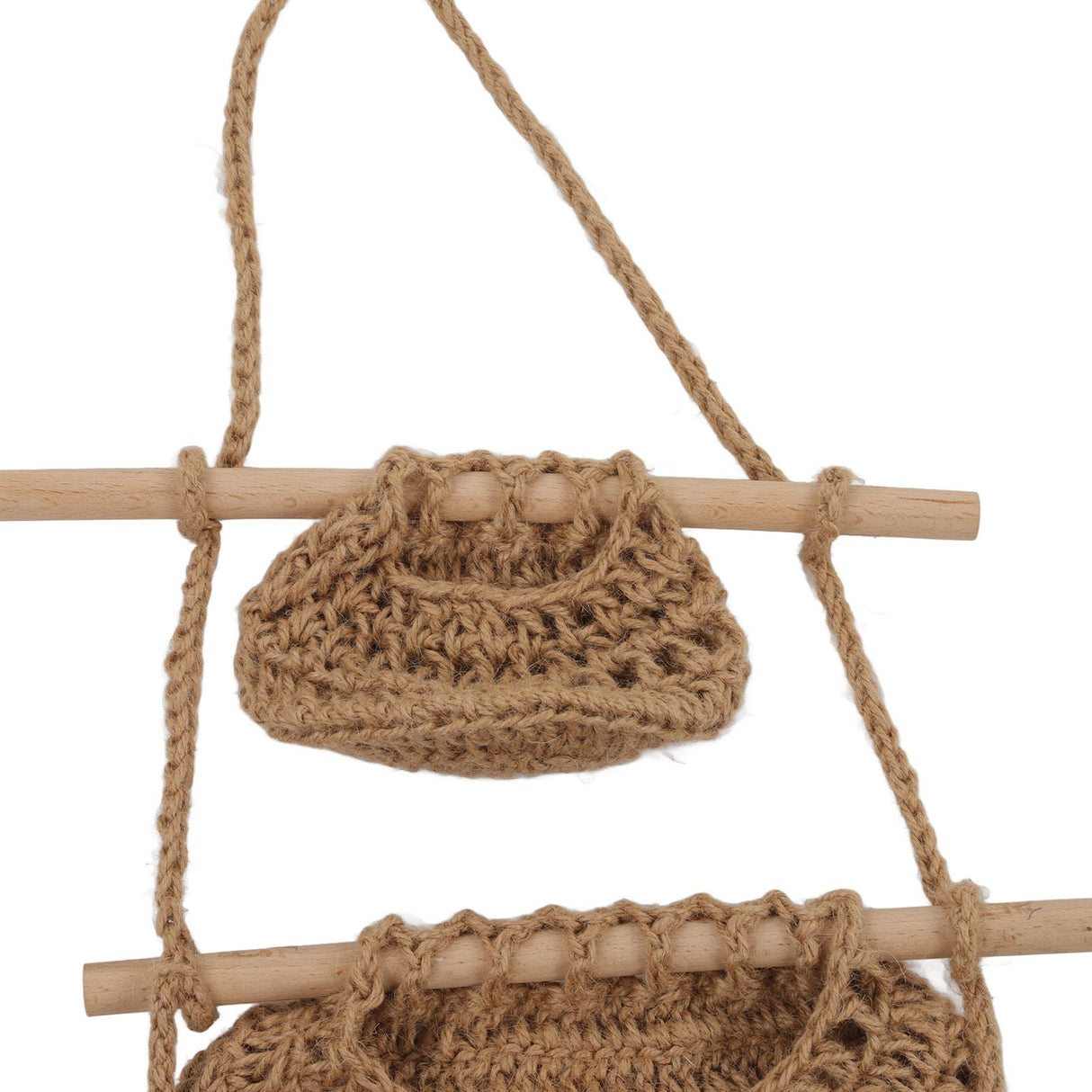 Hanging Fruit Basket 3 Tier Wall Mounted Handcraft Hemp Rope Wood 3 Tier Hanging Wall Basket for Toys Pet Plush Toys Dolls