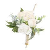 Wrist Corsages for Wedding Bride Wrist Flower Decorative White Roses and Green Leaves for Prom Party - 45-Degree Angle