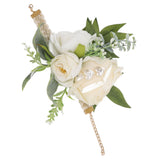Wrist Corsages for Wedding Bride Wrist Flower Decorative White Roses and Green Leaves for Prom Party - Low Angle