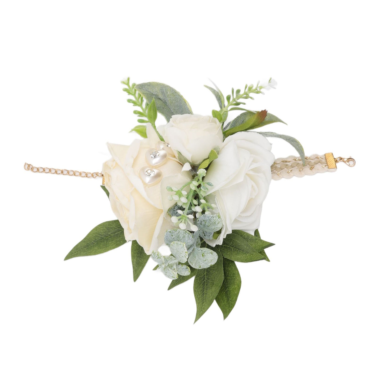 Wrist Corsages for Wedding Bride Wrist Flower Decorative White Roses and Green Leaves for Prom Party