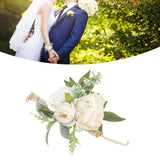 Wrist Corsages for Wedding Bride Wrist Flower Decorative White Roses and Green Leaves for Prom Party - Extra Image