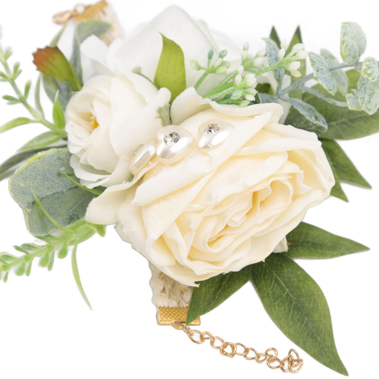 Wrist Corsages for Wedding Bride Wrist Flower Decorative White Roses and Green Leaves for Prom Party