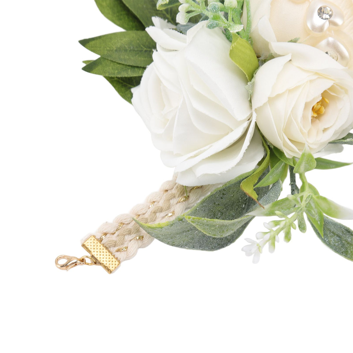 Wrist Corsages for Wedding Bride Wrist Flower Decorative White Roses and Green Leaves for Prom Party