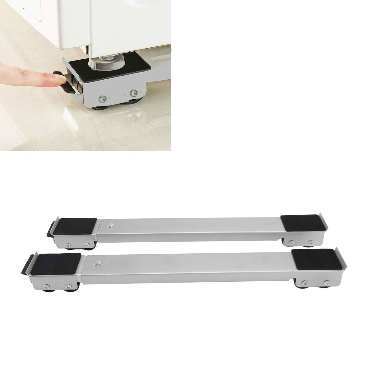 2 Sets Mobile Roller Bracket Furniture Raised Base Moving Wheels for Refrigerator Washing Machine Silver